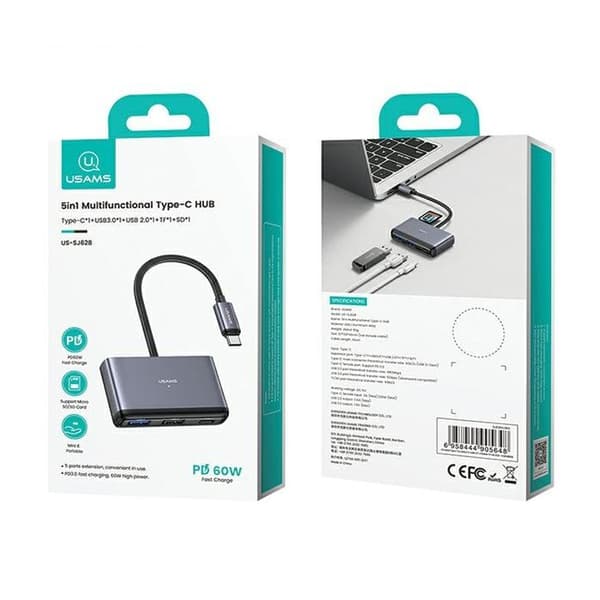 Adapter Hub - USAMS - 5 i 1 - USB 3.0 - USB-C - Snabb överföring