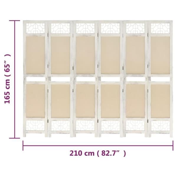vidaXL Rumsavdelare 6 Paneler Kräm 210x165 cm Tyg