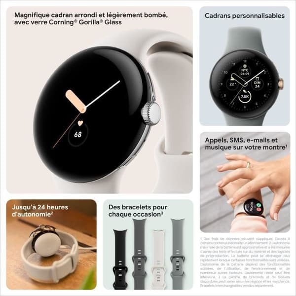 Connected klocka GOOGLE Pixel Watch - 41 mm - Active Gold Champagne - Hasselband