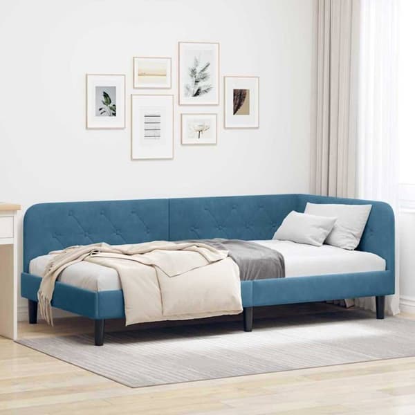 Sängram i sammet - vidaXL - Blå - 100x200 cm - L-design - Mångsidig bäddsoffa - Ramlists