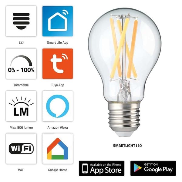 LED-lampa - ALECTO - SMARTLIGHT110 - 7W - Wi-Fi - Dimbar - E27
