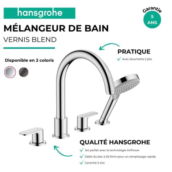 Blandare bad-dusch 4 hål HANSGROHE Vernis Blend kromad