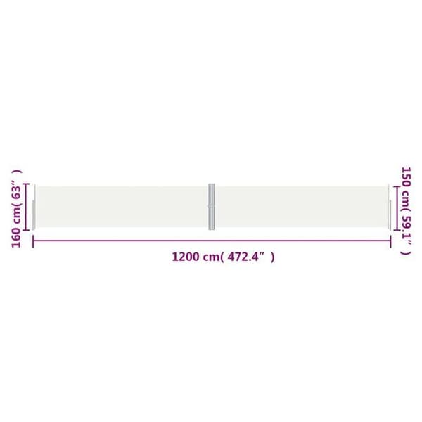 vidaXL infällbar sidomarkiscreme 160x1200 cm 318067