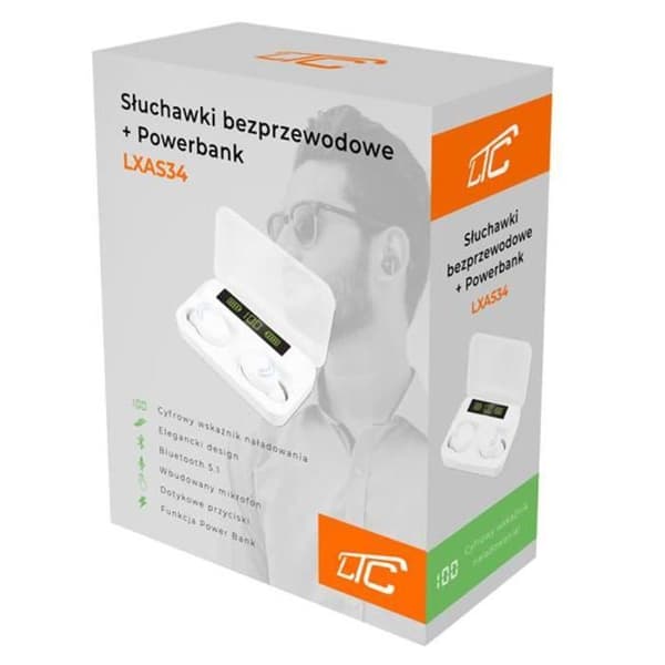 In-ear hörlurar - LXAS34 - Bluetooth 5.1 - 2000 mAh - Svettresistenta - Vit