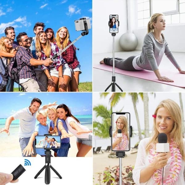 Selfiestick, stativ, Bluetooth, upp till 72 cm - svart
