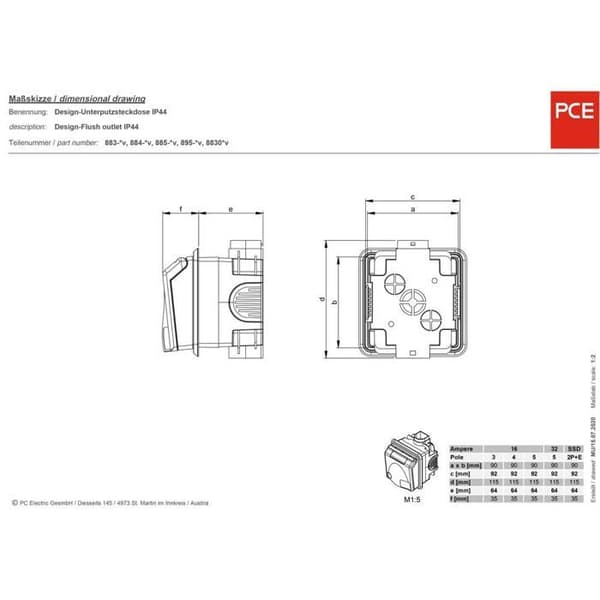 Inbyggd CEE 16 A 5 pol PCE 885-6v 400 V vit 1 st(s)