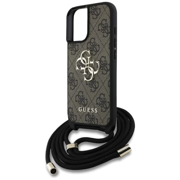 Coque Guess Hardcase 4G Big Logo med snöre för iPhone 16 Plus - Brun