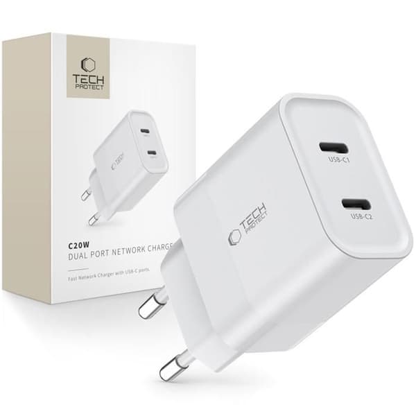 Tech-Protect 2-porters PD20W Snabbladdare USB-C
