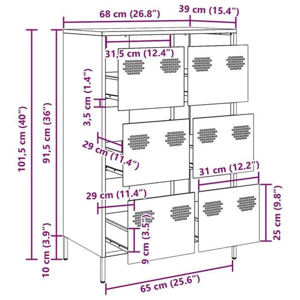 vidaXL Buffé hög rosa 68x39x101,5 cm stål 851221