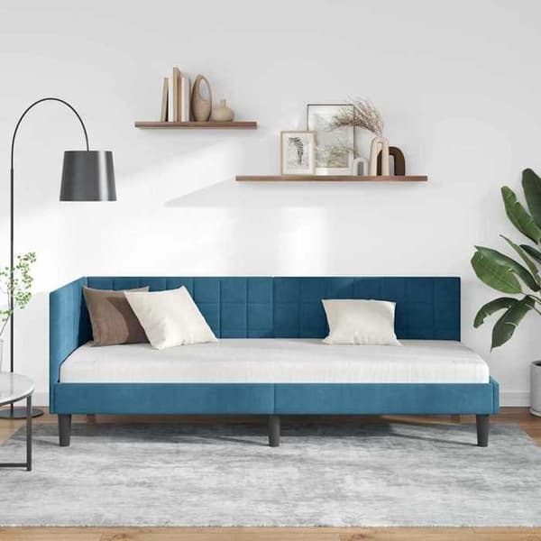 vidaXL Hörnsängram Blå 80 cm x 200 cm Sammet 42016407