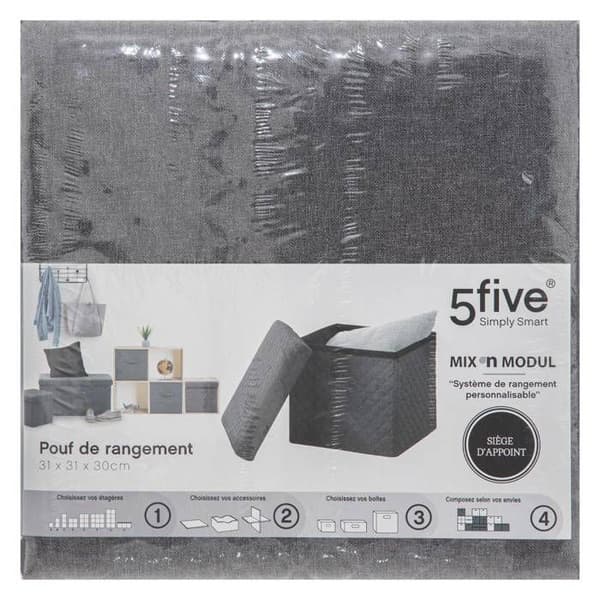 Fällbar pouf 31x31cm "Mix N' Modul" grå antracit - 5 five simply smart