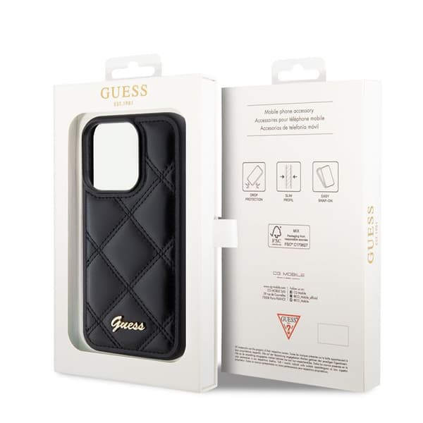 Guess quiltad metalllogotyp för iPhone 15 Pro Max - Svart