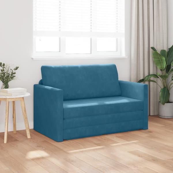 Sängsoffa 2 i 1 Blå 124x204x61 cm i Sammet