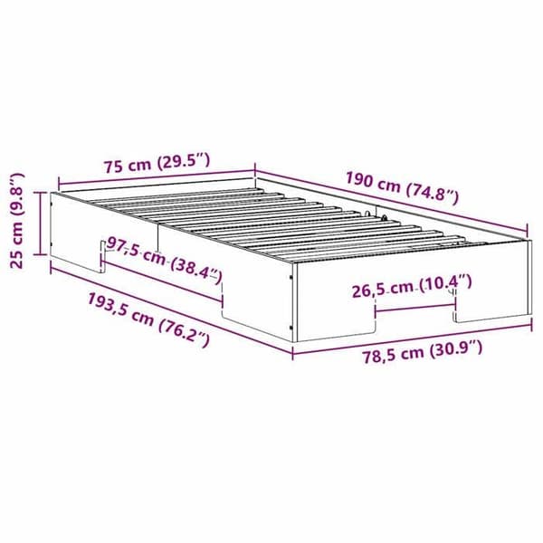 vidaXL Sängram Brun 75 x 190 cm 873055