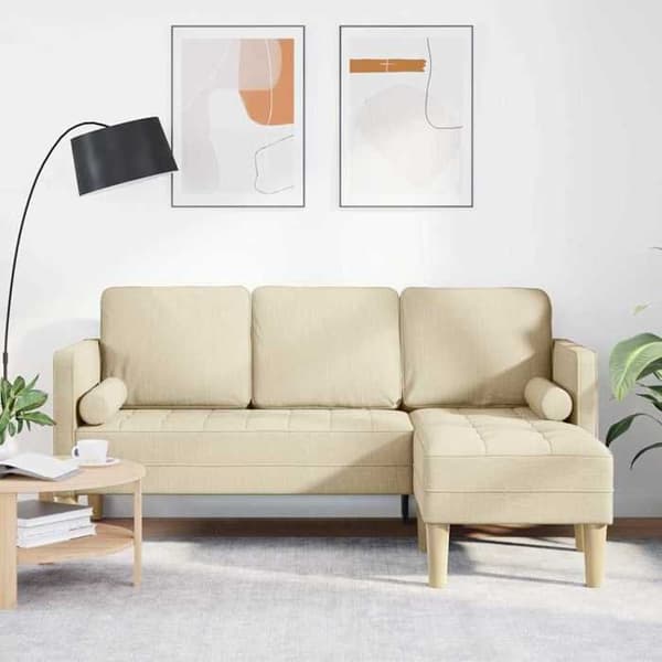 vidaXL Soffgrupp med kuddar Creme Polyester 42001919