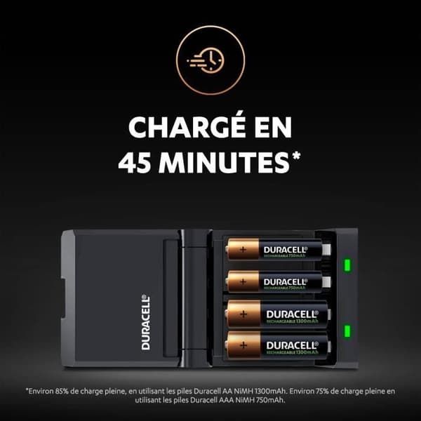 Duracell batteriladdare 45min laddare för 4 AA/AAA batterier