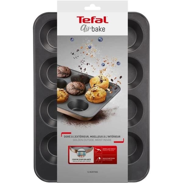 TEFAL Muffinsform 12 st Airbake - 29x41 cm - Stål