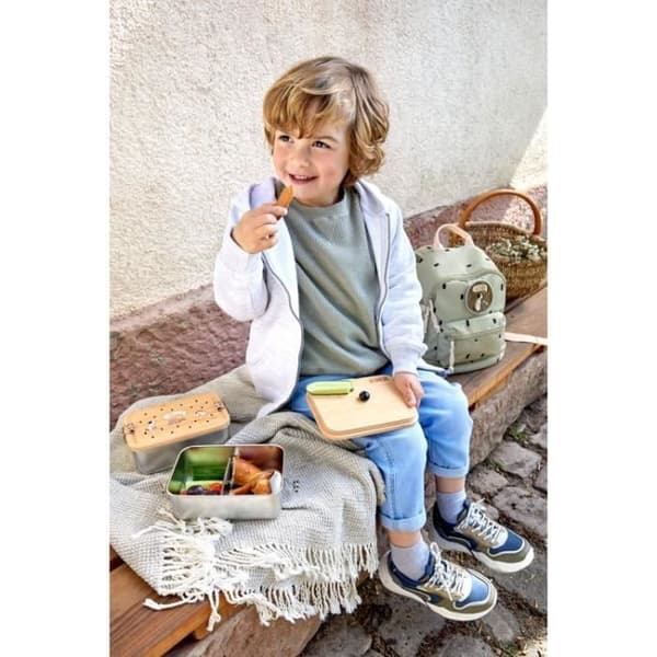 Lunch box - LASSIG - Happy Prints - Rostfritt stål - Bambulock - Barn