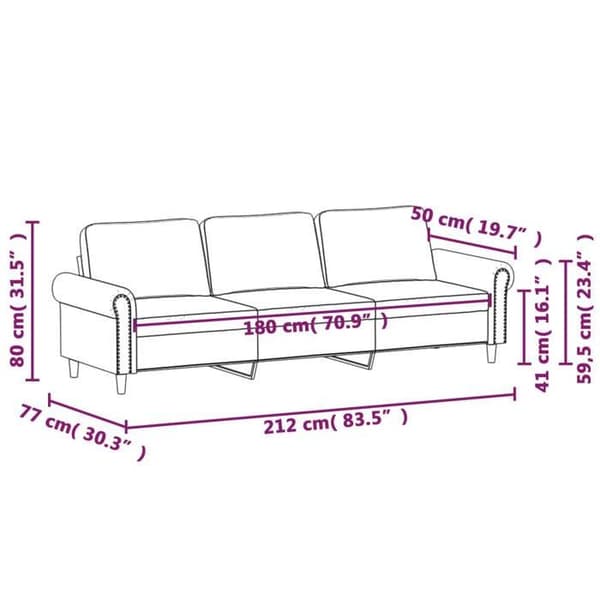 vidaXL Soffa 3-sits Brun 180 cm Sammet 359546