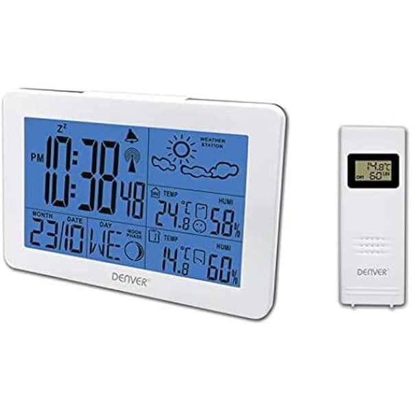 Väderstation - DENVER - WS-530WHITE - Digital termometer hygrometer - Väderprognos - Månfas