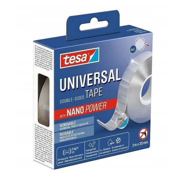 Elastisk el-tape Pro dubbelsidig nano power tejp 3 m : 30 mm transparent