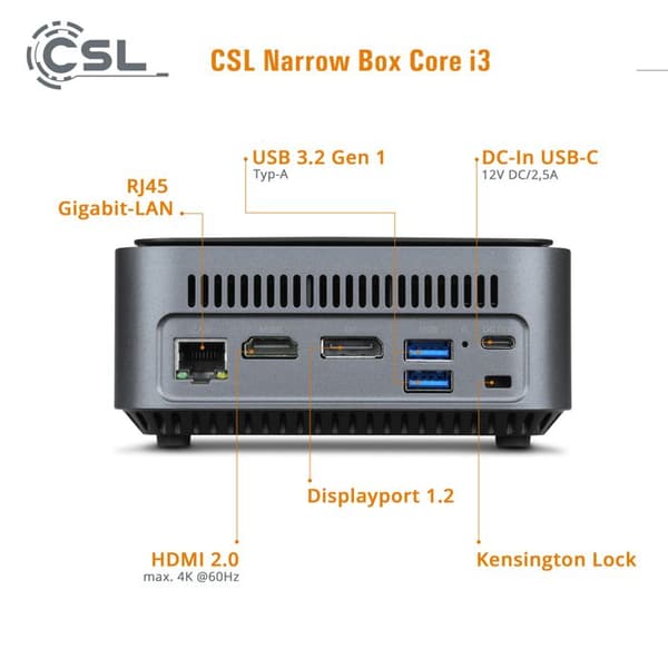 Mini PC - CSL - Smal låda - Core i3 - 32 GB RAM - 1000 GB SSD - Windows 11 Pro