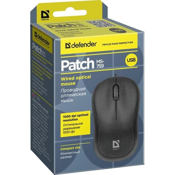 Datormus - DEFENDER - Raton MS-759 Patch - Optisk 1000DPI - 3 USB-knappar