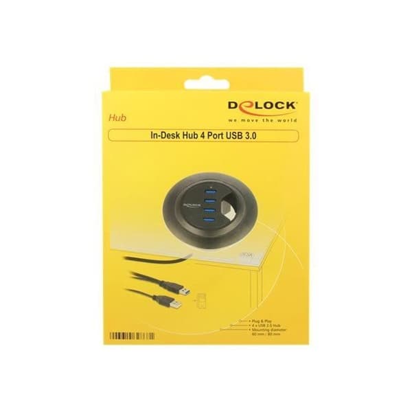 DeLock Hub - 4 x SuperSpeed USB 3.0 - Svart