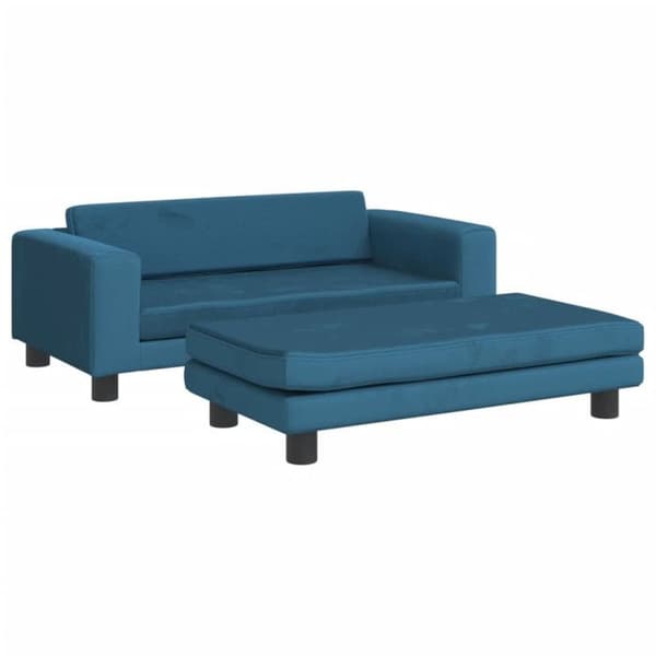 Barnsoffa med fotstöd för barn blå 100x50x30 cm sammet