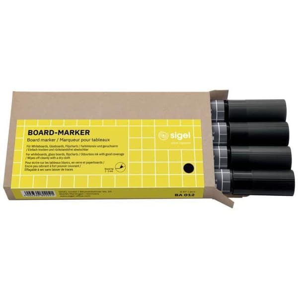 Whiteboard markörsats - SIGEL - BA012 - Rund spets 2-3 mm - Raderbar - Opak