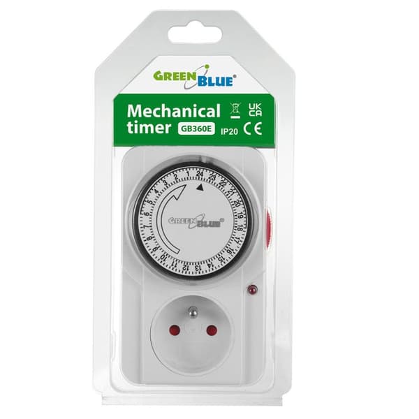 Timerglutt kontakt - GreenBlue - GB360 E - 48 program - Max last 16A - IP20 vit