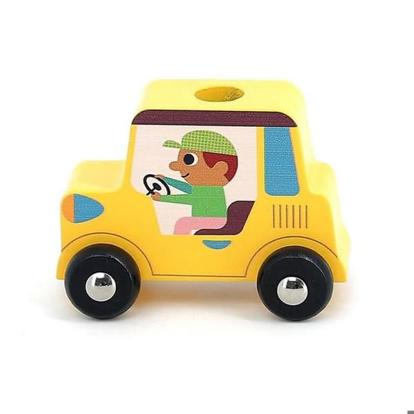 Väckningsspel - Stapla bilen Stad - I trä - 4 fordon - Från 2 år