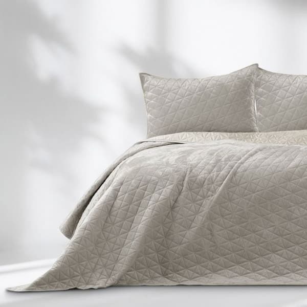 Sängöverkast - LAILA - Beige - Vändbart quiltat - Polyester sammet 240x260