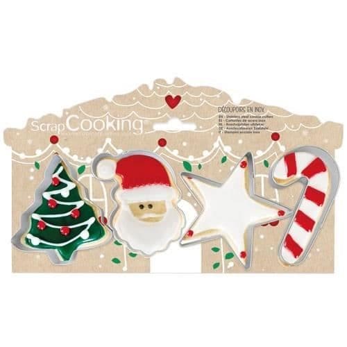 Lot 4 kakformar - SCRAPCOOKING - Jul (gran, julehode, stjerne og sukkerrør)