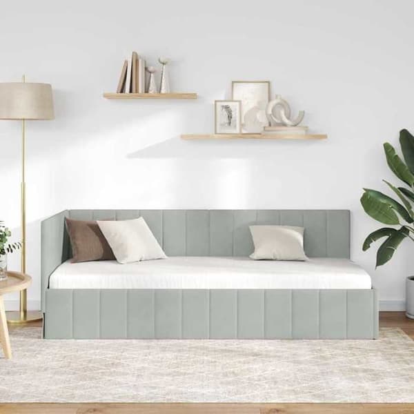 vidaXL Hörnsängram Ljusgrå 80 cm x 200 cm Sammet 42016287
