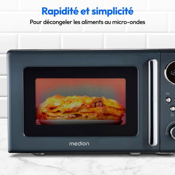MEDION mikrovågsugn retro MD15000 - 20 L, 800 W, 8 program, digital display, grå