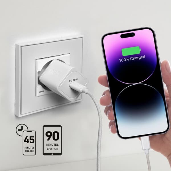 SBS GaN PD 20 W USB C Väggladdare Vit