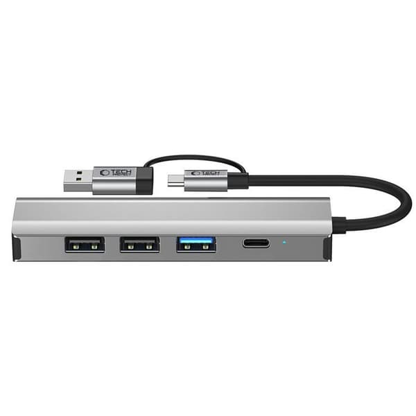 Adaptör Hub 5 i 1 - Tech-Protect HB03 - Typ-C, USB 2.0, USB 3.0, RJ45 - Grå sidereal