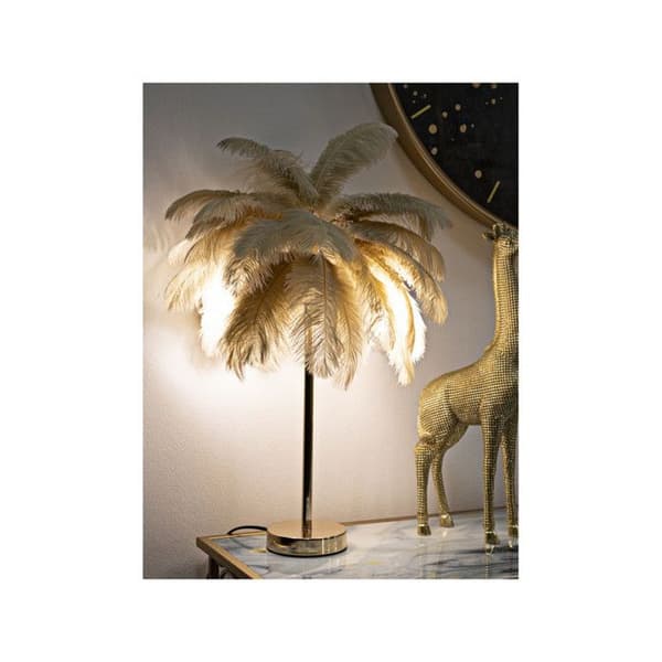 Bordslampa Imiterad Fjäder "Palm" 60cm Guld & Kamel