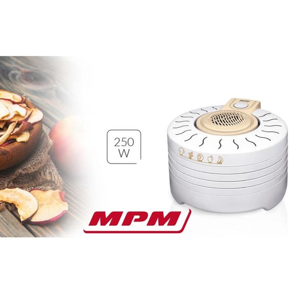 Elektrisk dehydrator, 4 utdragbara plattor på 28 cm MPM MSG-03 250W Vit