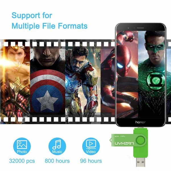 USB OTG - LEIZHAN - 64 Go - USB 3.0 Typ-C - Dual USB-A/Typ-C - Grön