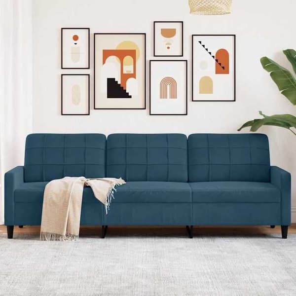vidaXL 3-sitssoffa Blå 210 cm Sammet 4007653