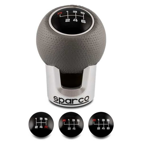 SPARCO grått läder kromknopp med silverkant