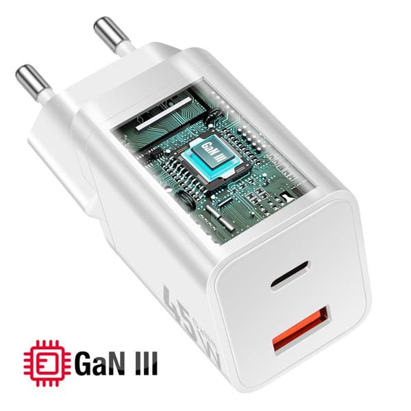 Laddare - FORCELL - Forcell - 45W - GaN III - USB-C och USB-A