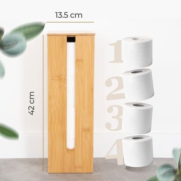 Toalettpapperställ - Bambu - Brun - Stående - Med lock - Badaccessoarer