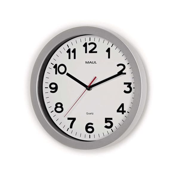 Väggklocka - MAULstep - 30 cm - Kvarts - Vit - Silverfärgad - Rund