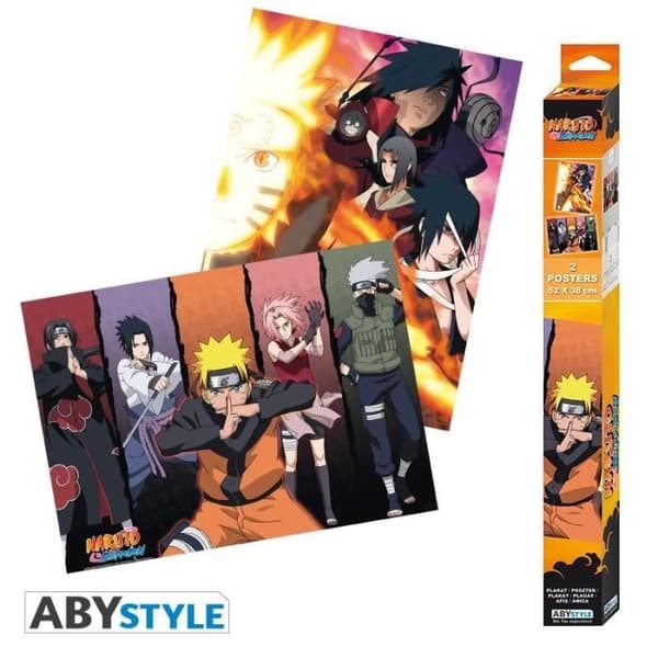 Naruto affisch - Set med 2 affischer '52x38' - Flerfärgad - Rektangulär - 52 cm
