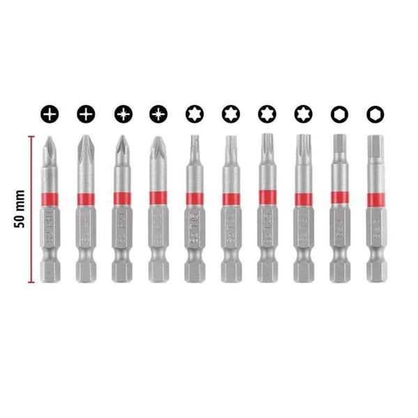 Einhell Karabiner Bit Set 10 delar 118623 1/4 (6.3 mm) bitsats, PH, PZ, TORX, hexagonal