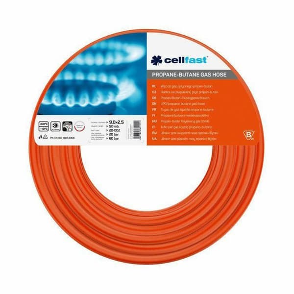 Flexibel gasledning Cellfast 9 x 3 mm, 50 m — orange