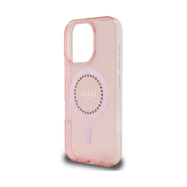 Coque Guess IML Rhinestones MagSafe för iPhone 16 Pro Max - Rosa